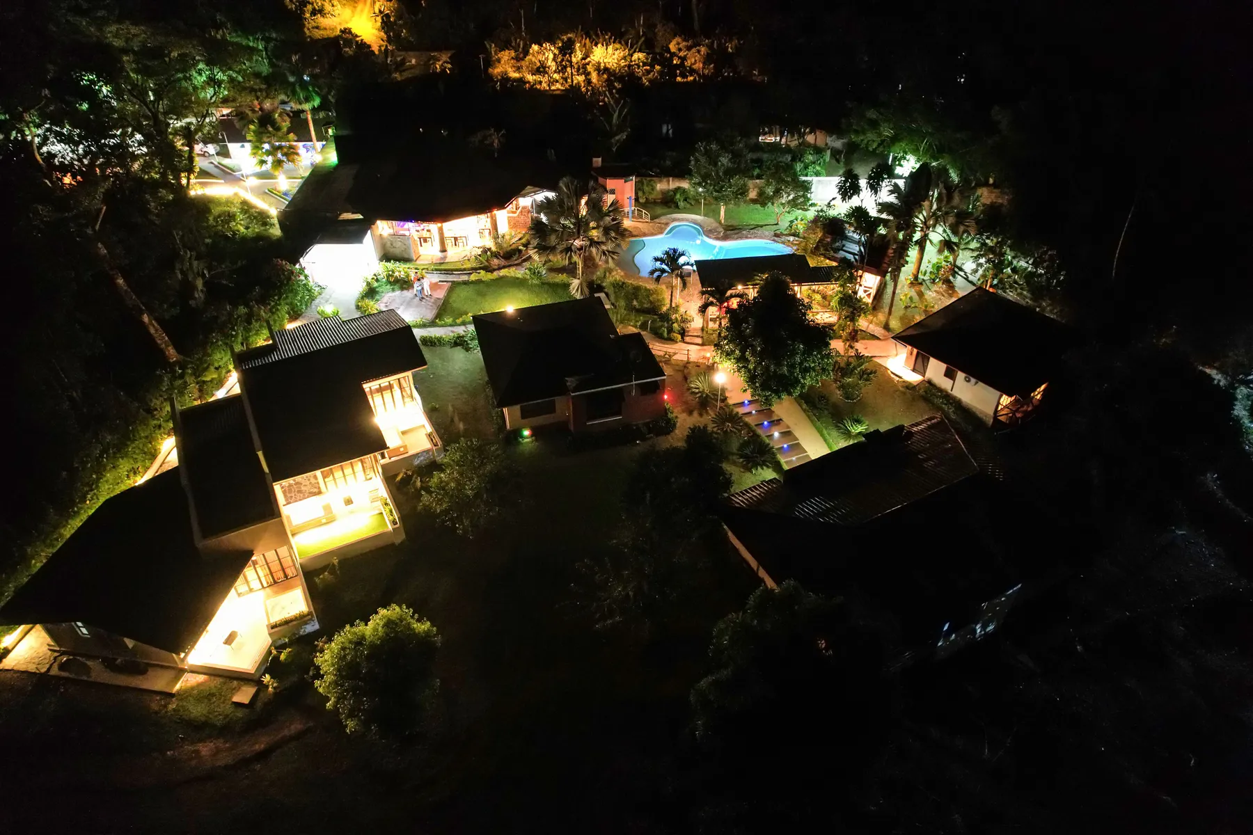 Aerial view of the Terra Luna Lodge in the jungle